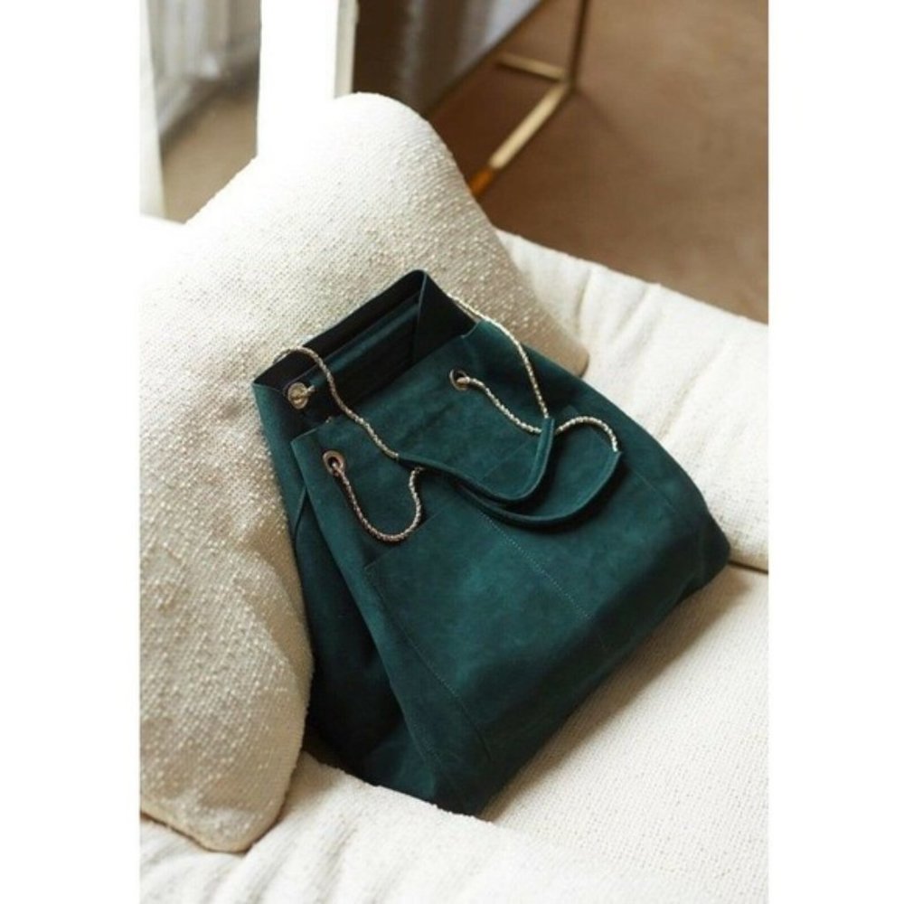Sezane Gaby Tote Bag Suede Green - Picture 3 of 4
